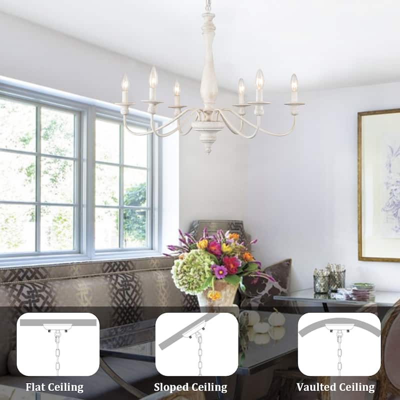 6-Light Dimmable Classic Chandelier, Candle Style Chandelier for Living Room Kitchen Island Dining Foyer