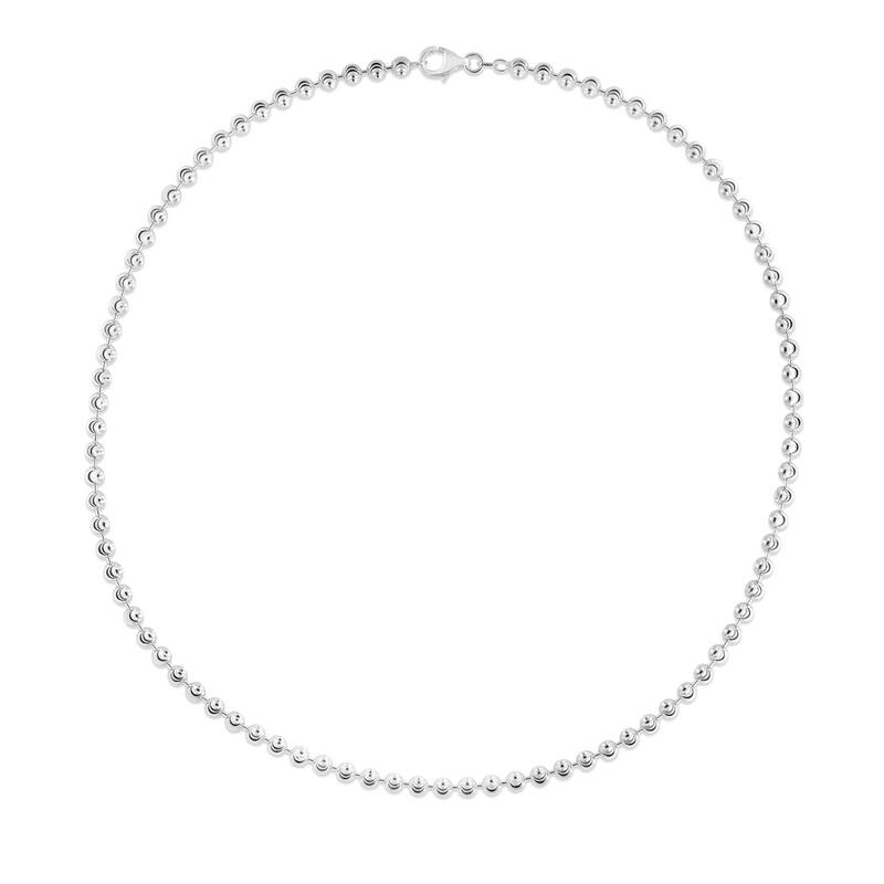 Curata 925 Sterling Silver 4mm Moon cut Bead Chain Necklace