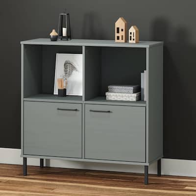 vidaXL Bookshelf Book Cabinet with Metal Legs Storage Cabinet OSLO Solid Wood - 35.4" x 13.8" x 35.6"