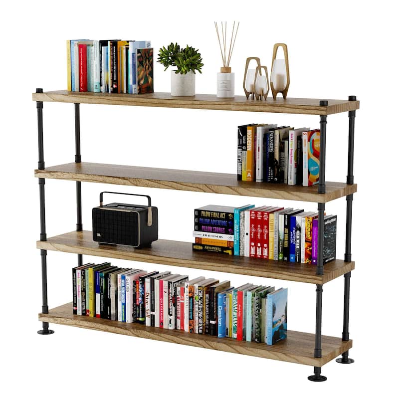 60" Hanging Bookshelf for Living Room Decor, Multi Tier Pipe Shelf Bracket, Real 1.5" Thick & 14" Deep Wood Boards, Farmhouse