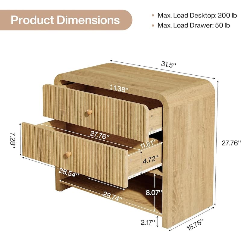 31.5 Inches Oversized Nightstand with 2 Drawers