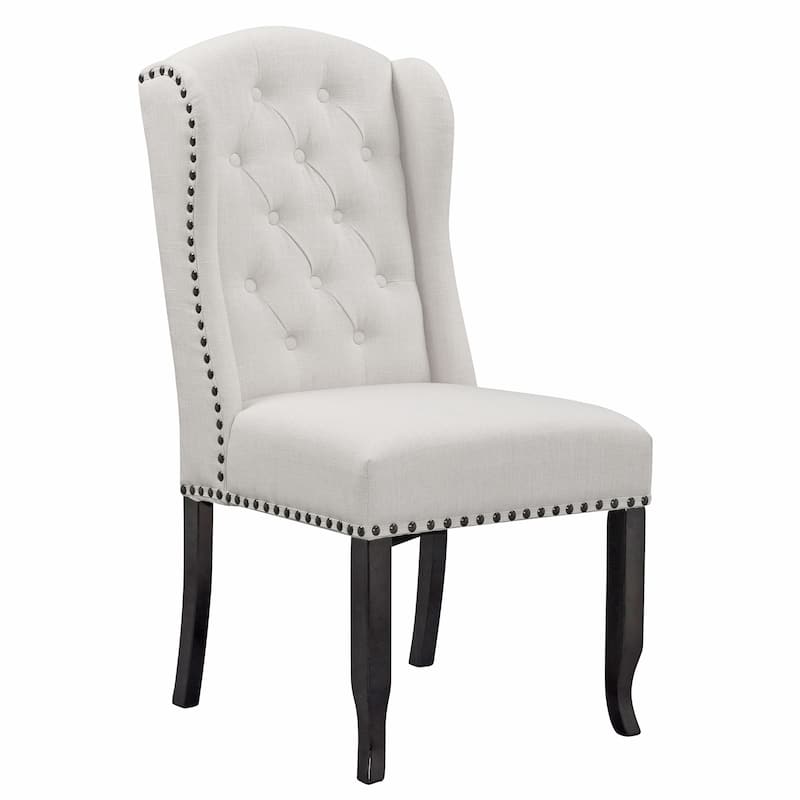 Set of 2 Alen Beige Fabric Dining Chair Wing Chair with Tufted Buttons