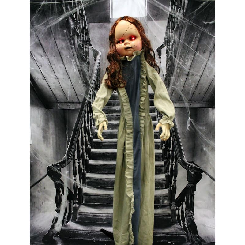 Haunted Hill Farm 5-Ft. Animatronic Zombie, Indoor/Outdoor Halloween Decoration, Flashing Red Eyes, Poseable, Battery-Operated