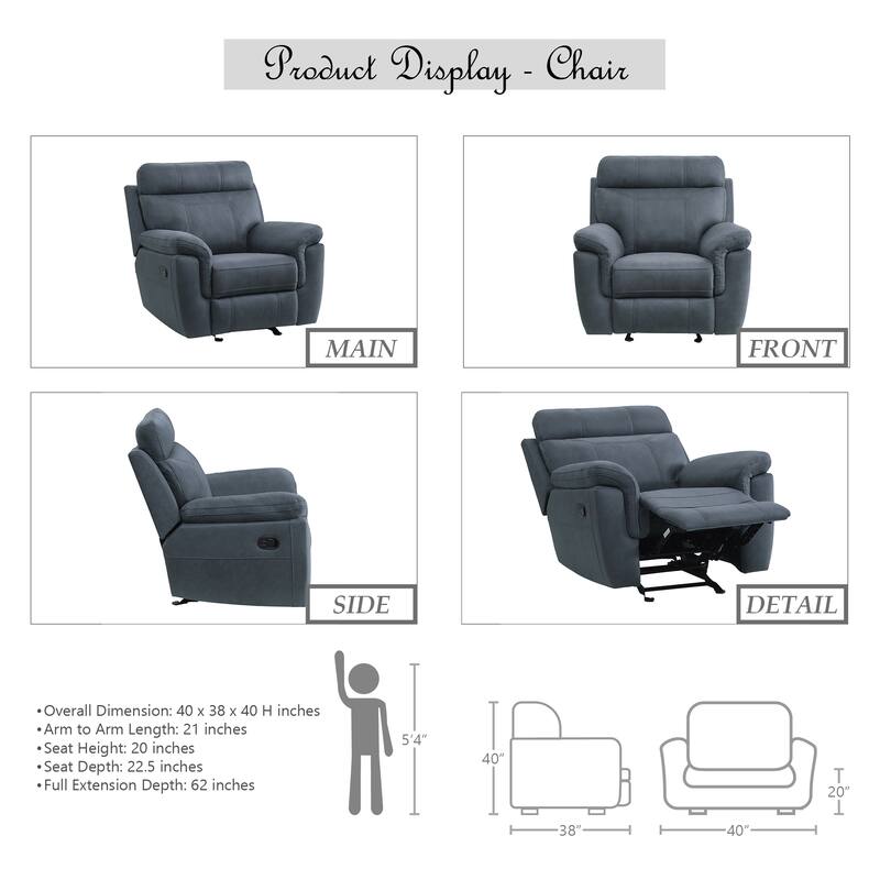 Metz 3-Piece Reclining Living Room Set - Blue