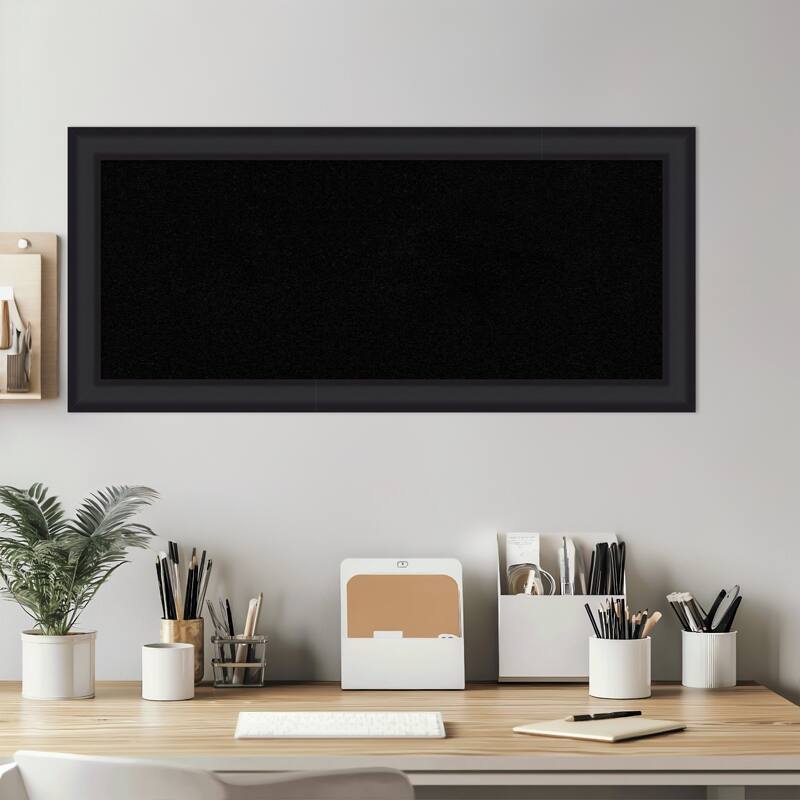 Oliver Black Narrow Wood Framed Cork Board - Bulletin Board, Organization Board, Pin Board