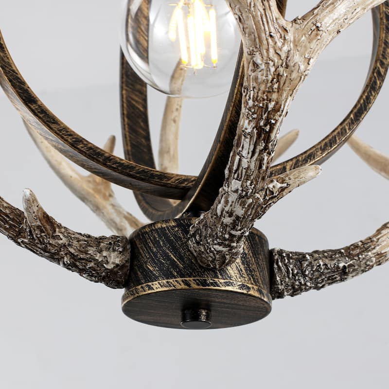 13inch Single Light Antler Rustic Farmhouse Style with Metal Frame Chandelier
