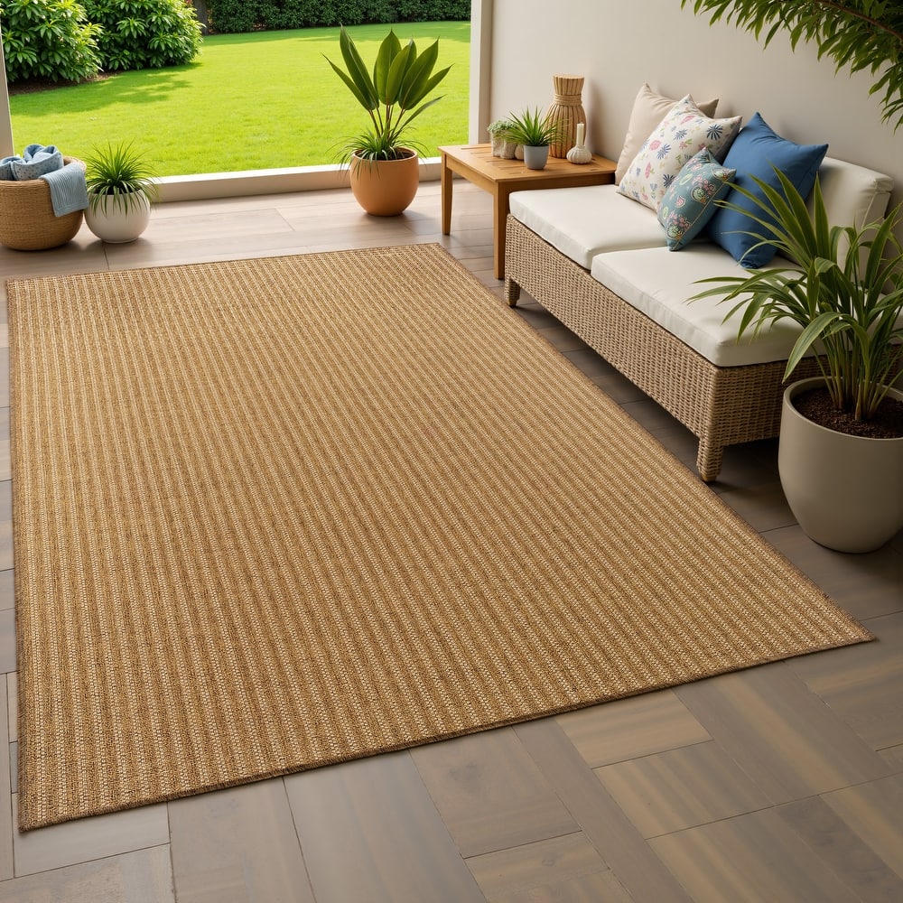 Vista Home Kauai Verticle Stripes Indoor-Outdoor Light Brown Rug.