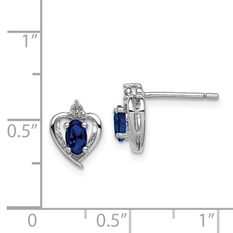 Curata 925 Sterling Silver Polished Open back Post Earrings Created Sapphire and Diamond Earrings - 10x7mm Wide