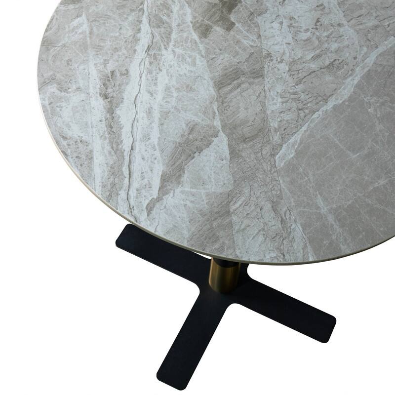 Vail Round Dining Table 27 in. Sintered Stone Tabletop in Black Stainless Steel Cross X-Shape Pedestal Base
