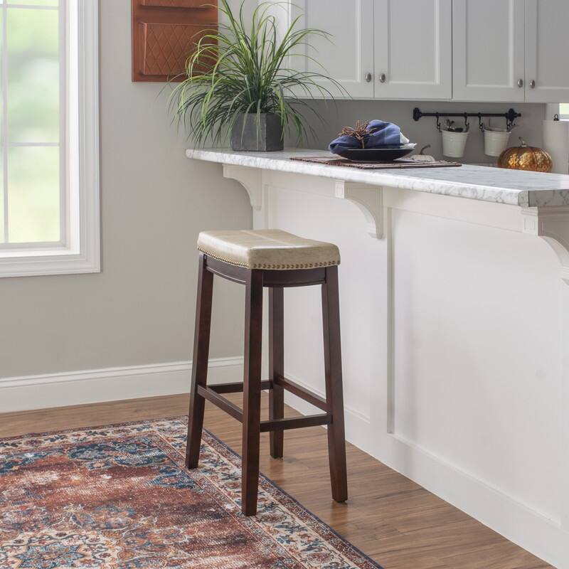 Linon Willamette Beige Faux Leather 32-inch Bar Stool