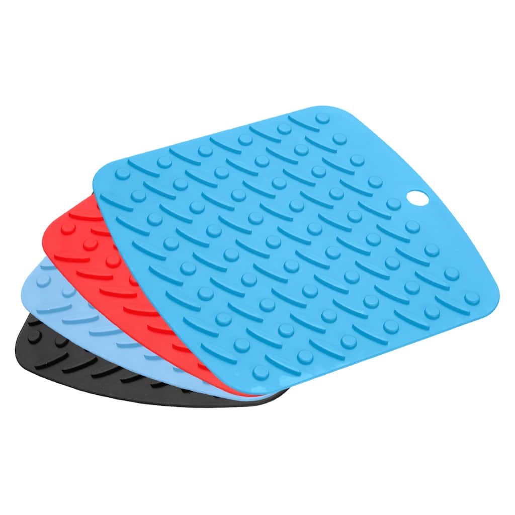 4Pcs Silicone Trivet Mat Heat Resistant Placemat Pan Pot Holder Mats - Black, Red, Blue, Light Blue