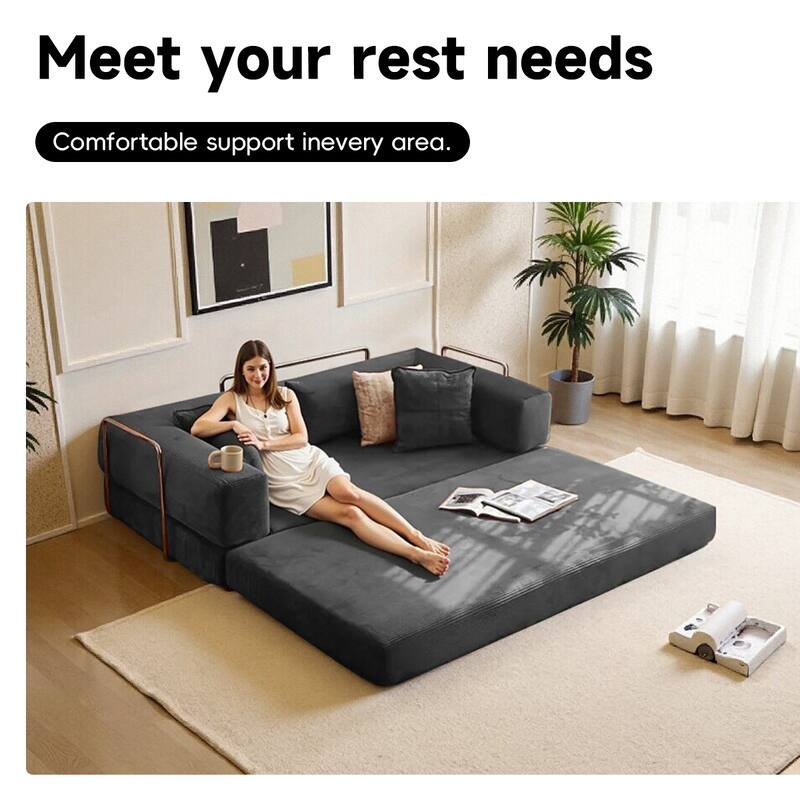 2-in-1 Convertible Modular Sofa Bed, Memory Foam Mattress, No Assembly, Space-Saving for Living Room, Bedroom