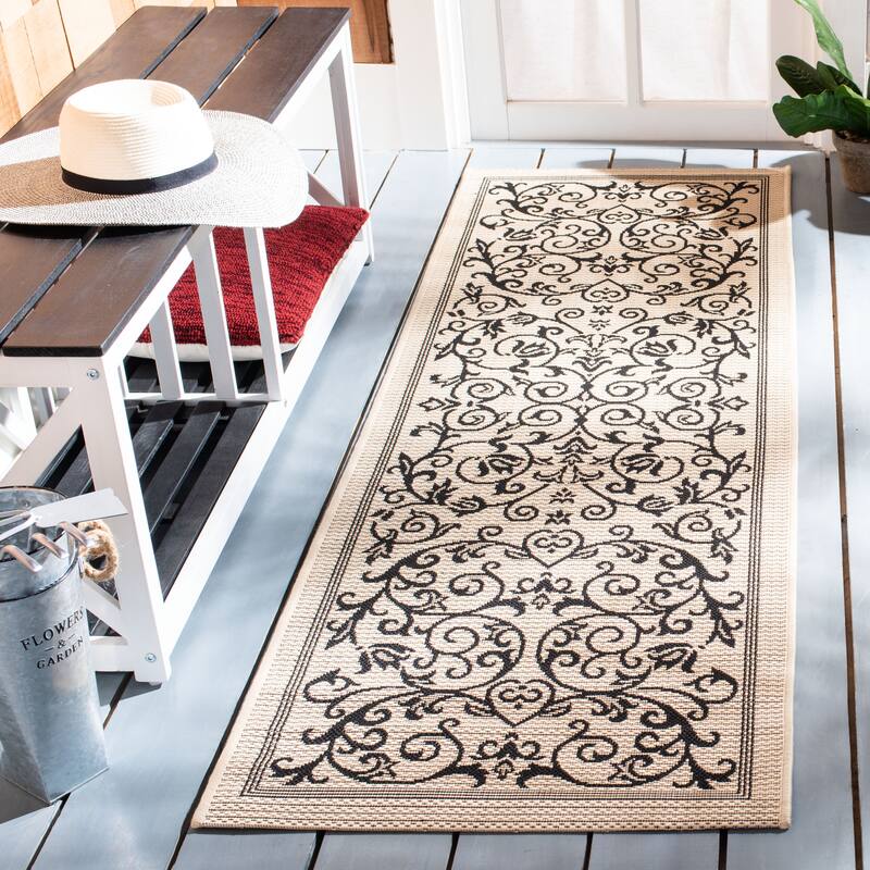 SAFAVIEH Courtyard Clarine Indoor/ Outdoor Waterproof Patio Backyard Rug - 2'3" x 6'7" Runner - Sand/Black