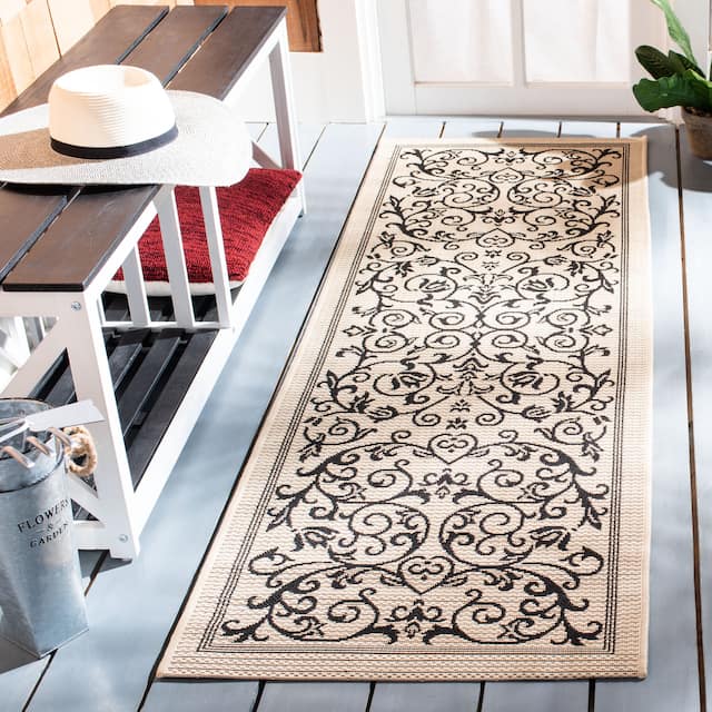 SAFAVIEH Courtyard Clarine Indoor/ Outdoor Waterproof Patio Backyard Rug - 2'3" x 12' Runner - Sand/Black