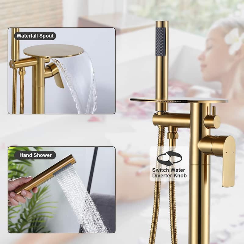 WOWOW Single Handle Floor-Mounted Bathtub Faucet
