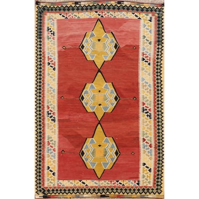 Kilim Qashqai Persian Vintage Rug Flatweave Tribal Wool Carpet - 5'5"x 8'1"