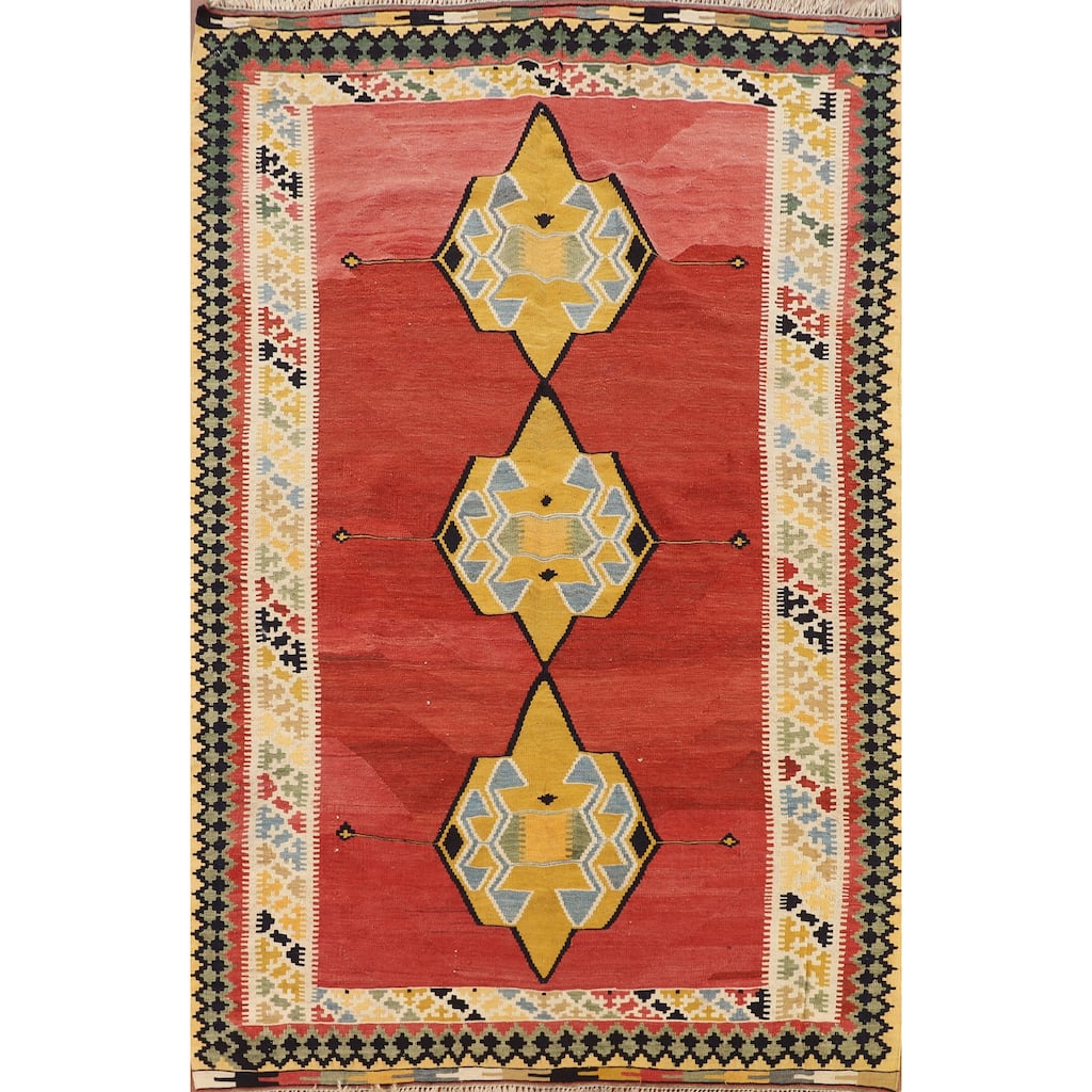 Kilim Qashqai Persian Vintage Rug Flatweave Tribal Wool Carpet - 5'5"x 8'1"