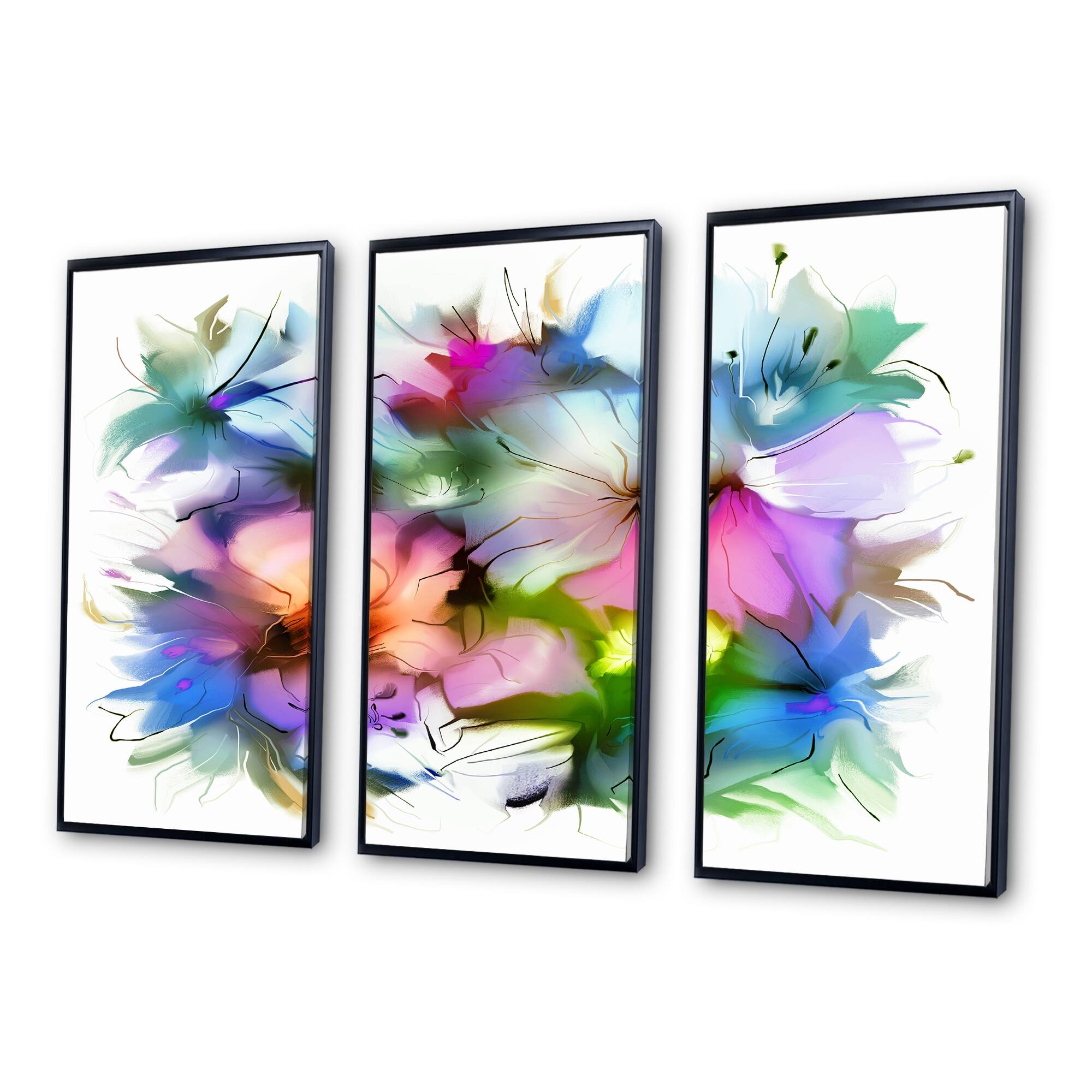 Designart "Watercolor Floral Bouquet" Floral Framed Art Set of 3 4