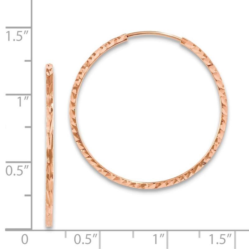 Curata 14k Rose Gold Sparkle Cut Square Tube Endless Hoop Earrings - 29.5x30mm Wide 1.5mm Thick