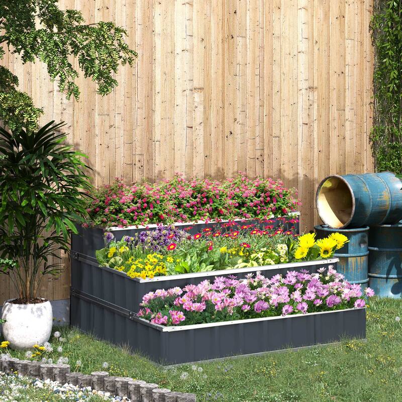Modern Minimalist Garden Bed with Gloves, for Backyard Patio Grow Vegetables Herbs and Flowers, Grey - 8' x 10'