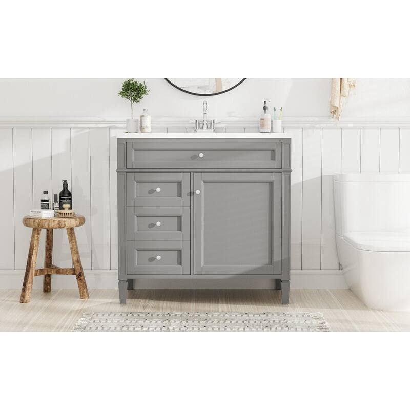 GDFStudio - Carradine Modern Freestanding Bathroom Vanity with Ceramic Sink and 2 Drawers & a Tip-out Drawer - 36'W