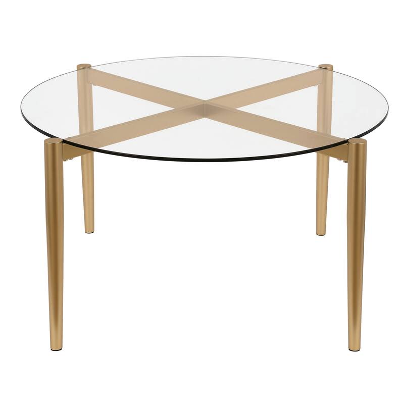 36" Clear Glass Round Coffee Table with Gold Steel Base for Living Room - 36” x 36” x 18”