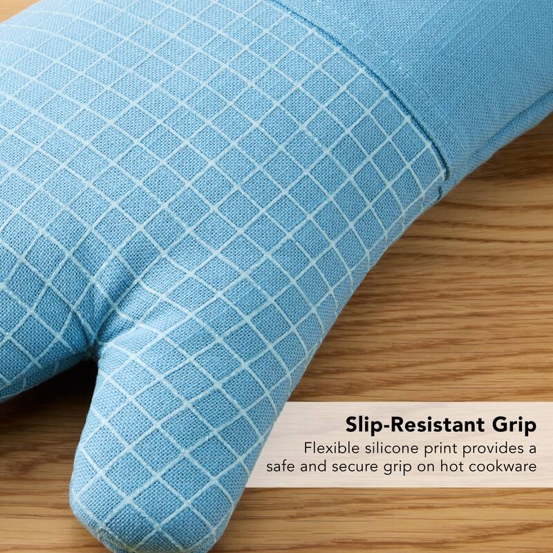 KITCHENAID Gourmet Series Gridlines Oven Mitts 2-Pack Set, Heat Resistant up to 600°F, Soft Silicone Grip, Magnetic Cuff