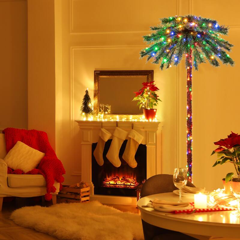 Gymax 6FT Artificial Palm Christmas Tree Pre-Lit Decor Tree w/ PVC
