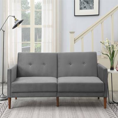 Velvet Upholstered Modern Convertible Folding Futon Sofa Bed for Compact Living Space, Apartment, Dorm