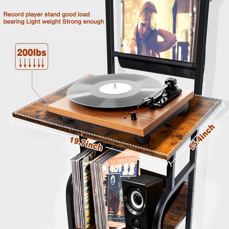 Record Player Stand with Vinyl Storage - 16.9"D x 19.7"W x 55.12"H