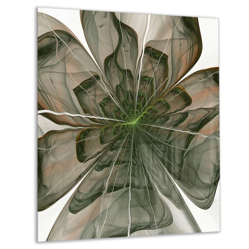 Symmetrical Green Fractal Flower - Modern Floral Glossy Metal Wall Art