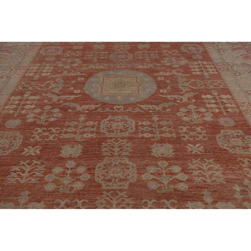Geometric Oushak Turkish Large Rug Handmade Wool Carpet - 10'2"x 13'8"