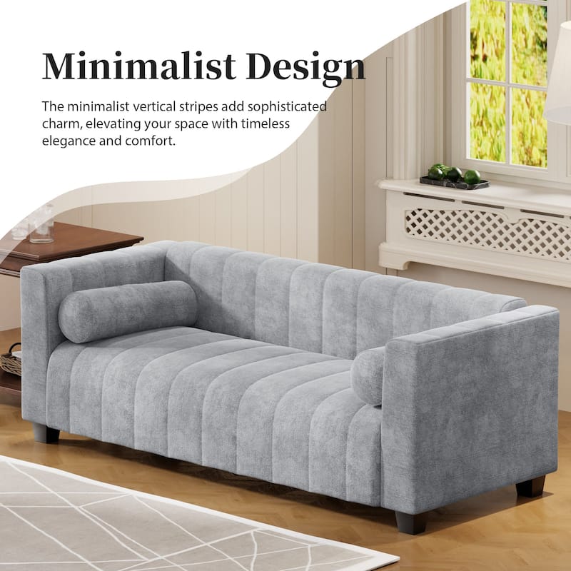 78.7" Chenille Upholstered 3-seater Sofa with Plastic Legs and 2 Pillows for Living Room