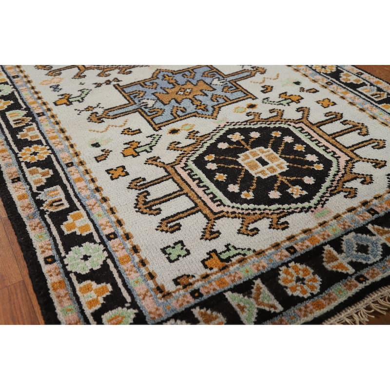 Hand Knotted Oriental 100% Wool Carpet Transitional Geometric Greys & Charcoal Khotan Area Rug - 5' 1'' X 3' 0''