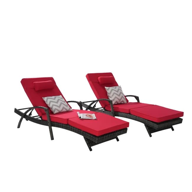 Premium Outdoor Reclining Lounge Set (2-Piece)‌– Wicker Sunbathing Chairs With Thick Cushions,150° Adjustable Backrest