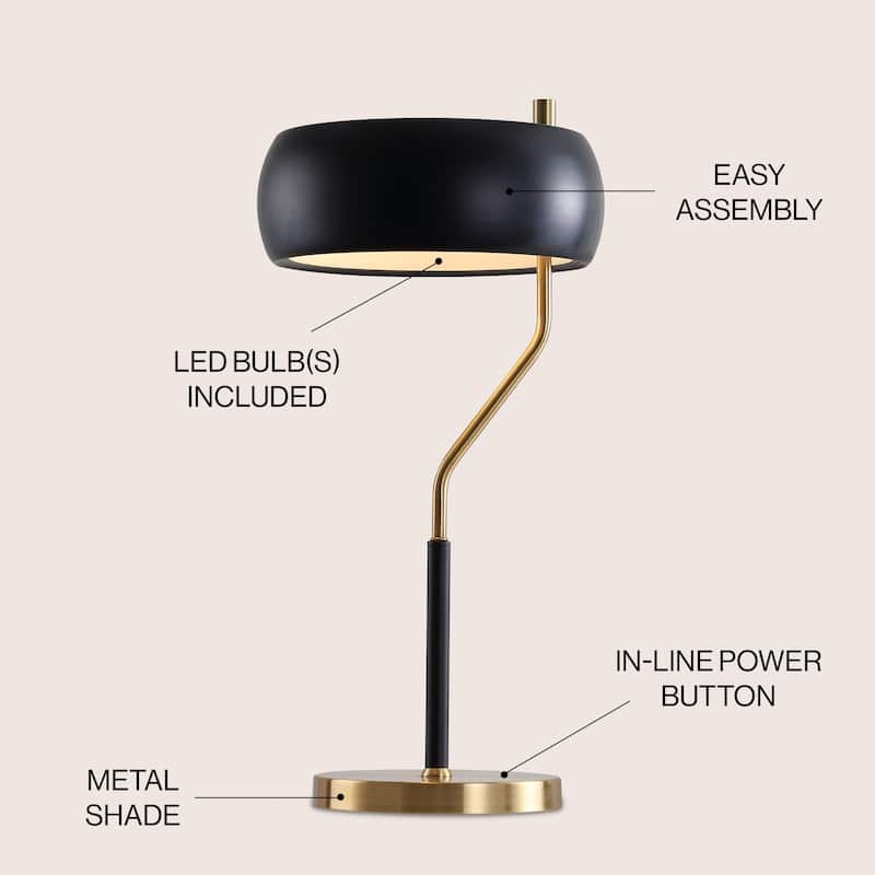 Lucius 22.5" Moody Metal LED Desk Lamp, Black/Brass Gold by JONATHAN Y