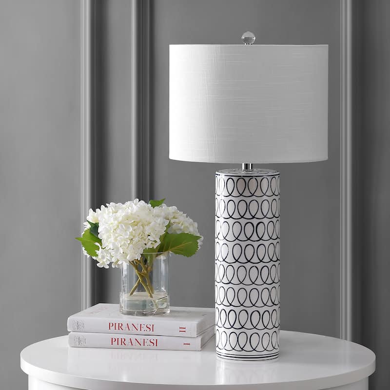 Sulka 28.75" Ceramic Modern Column LED Table Lamp, Blue/White by JONATHAN Y