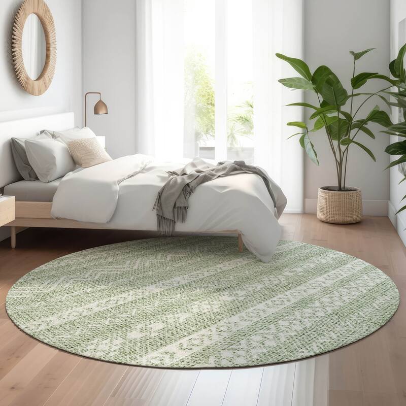 Premium Washable Super Soft Global Stripes Mayfield Rug - Aloe - 8' x 8' - Round