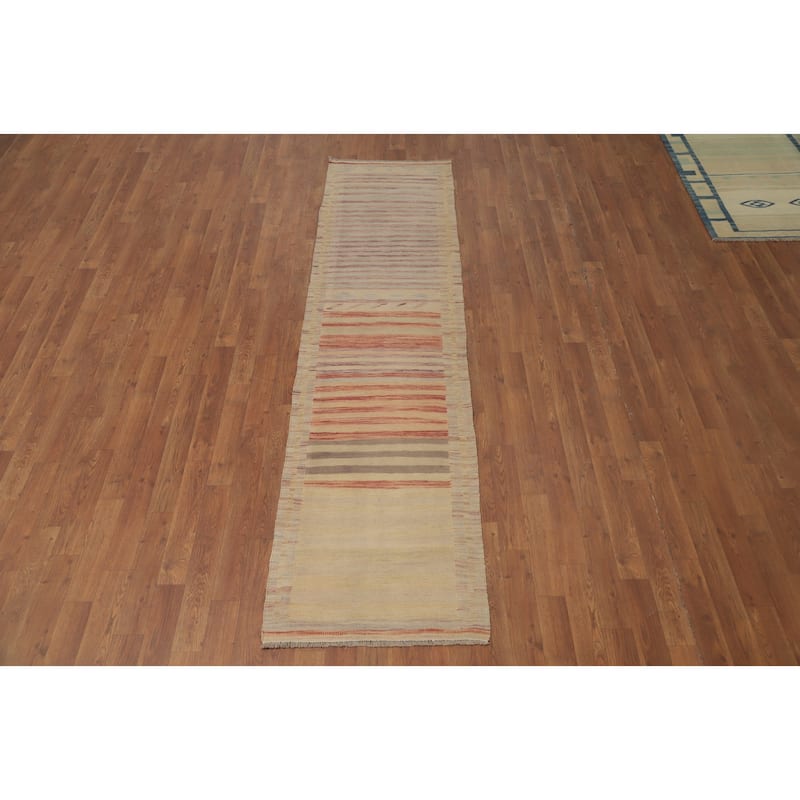 Hand Woven Oriental 100% Wool Carpet Southwestern Geometric Multi-Colored Kilim Runner Rug - 8' 4'' X 2' 1''
