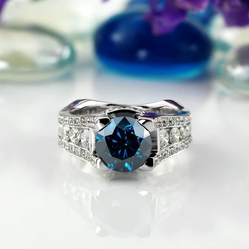 Auriya 14k Gold 3 1/4ctw Modern Blue Diamond Engagement Ring
