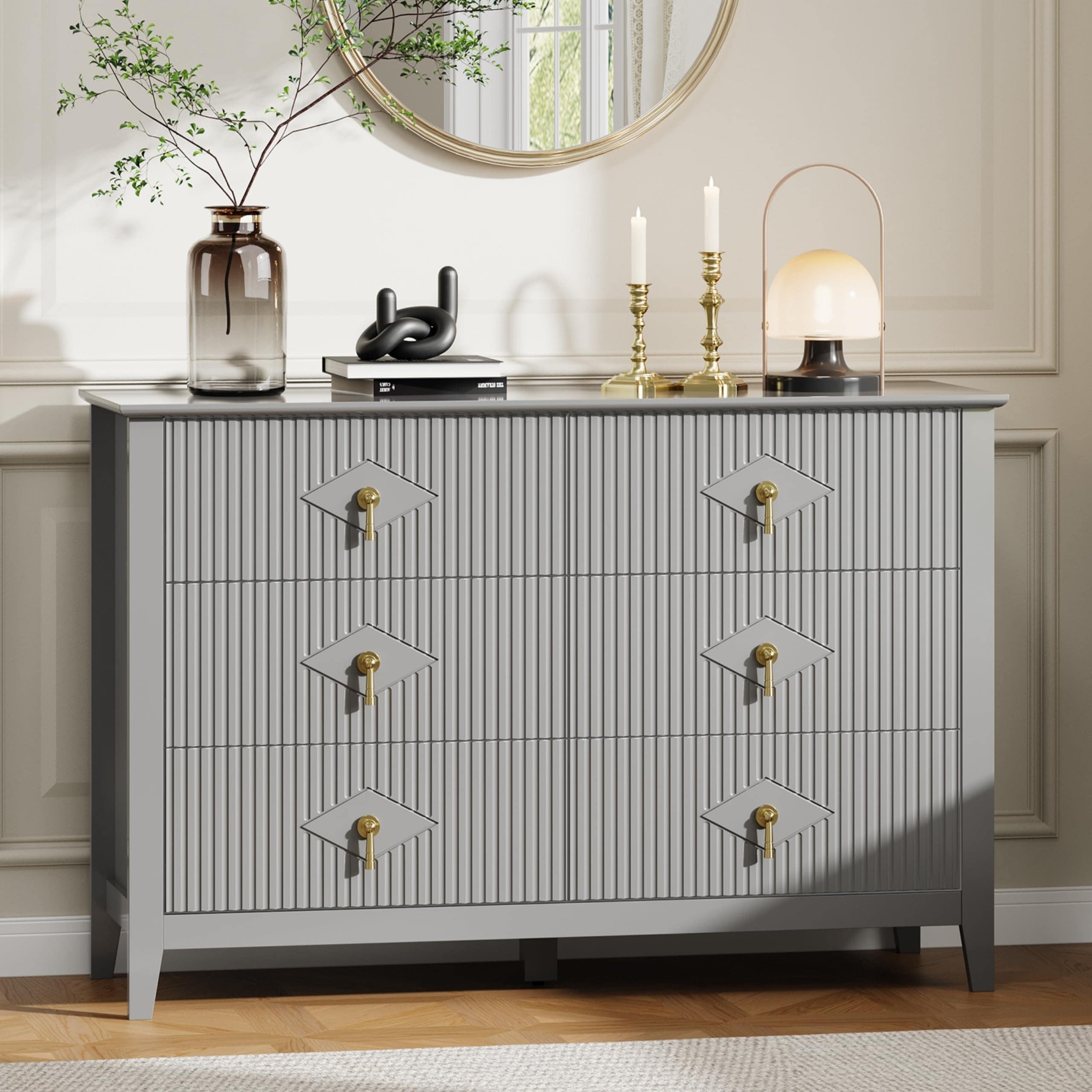 Fluted Dresser, Wood Dresser Modern Chest of Drawers Storage Organizer Cabinet for Living Room Hallway Entryway