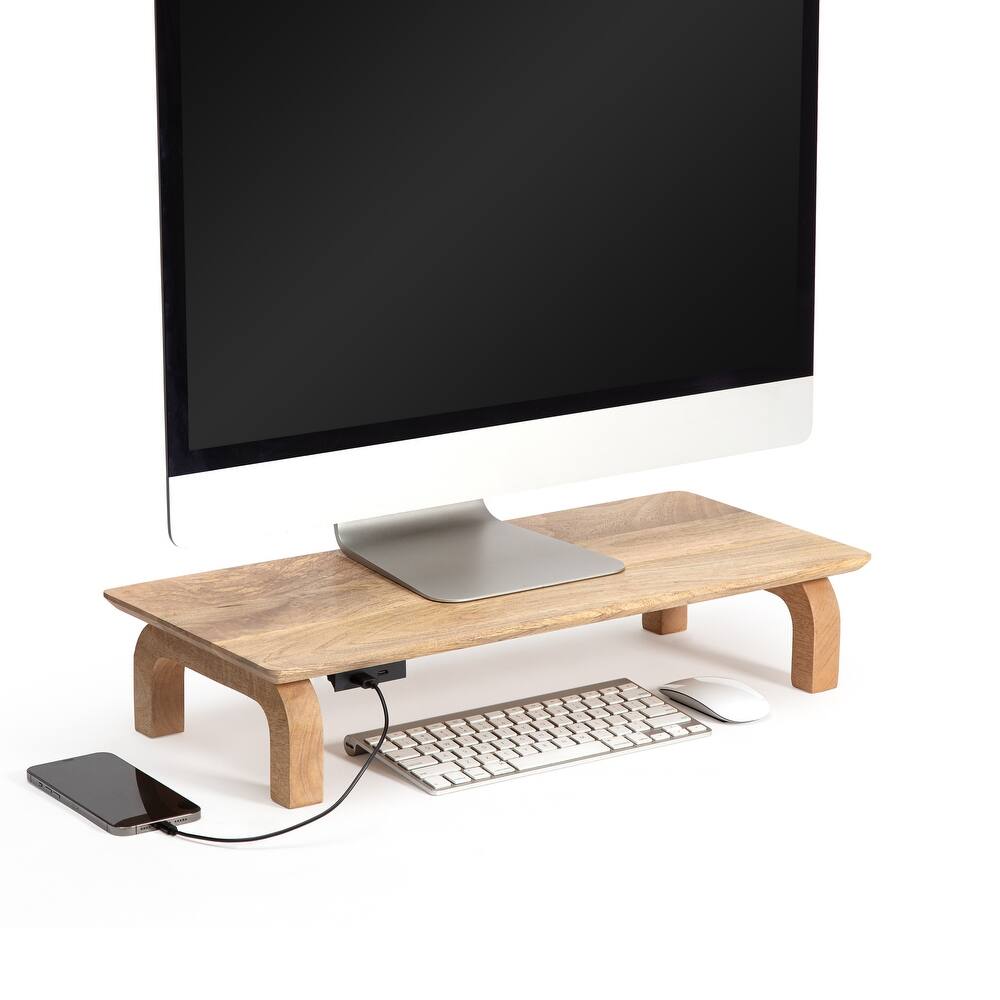 Jani Wood Monitor Stand Riser Desk - Ergonomic Design Stand, Desktop Organizer Table for Home, Office Workspace, Gaming Desk