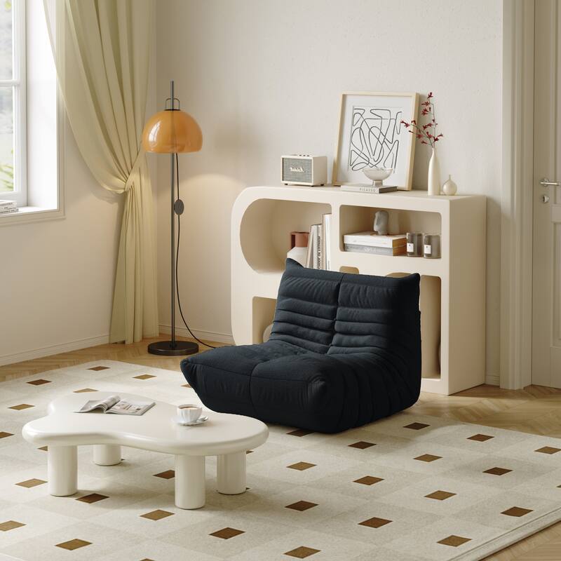 Lazy Floor Sofa Couches,Teddy Velvet Lounge Chair - Black