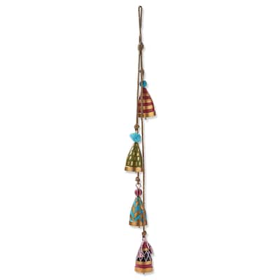 Gnomies Bell Swag Decorative Bells Holiday Decor Multicolor Metal 31in H x 2.25in L x 2.25in W for Christmas