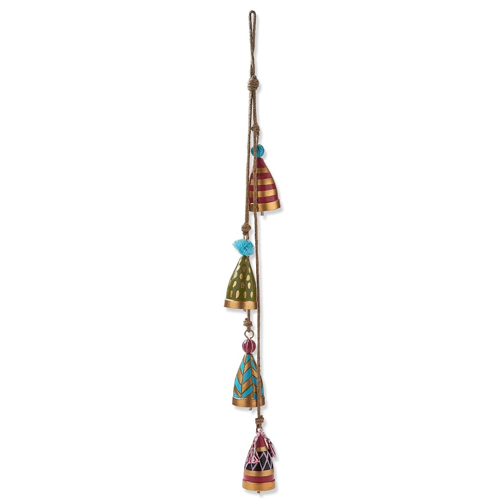 Gnomies Bell Swag Decorative Bells Holiday Decor Multicolor Metal 31in H x 2.25in L x 2.25in W for Christmas