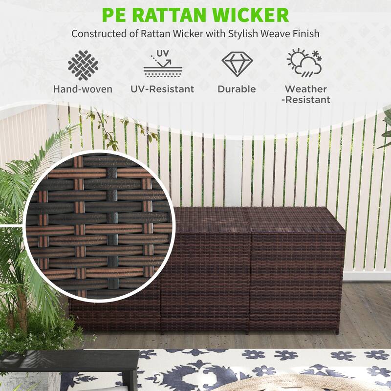 Outsunny Outdoor Storage Box with Inner Liner, PE Rattan Wicker Deck Box with Pneumatic Bar Lift