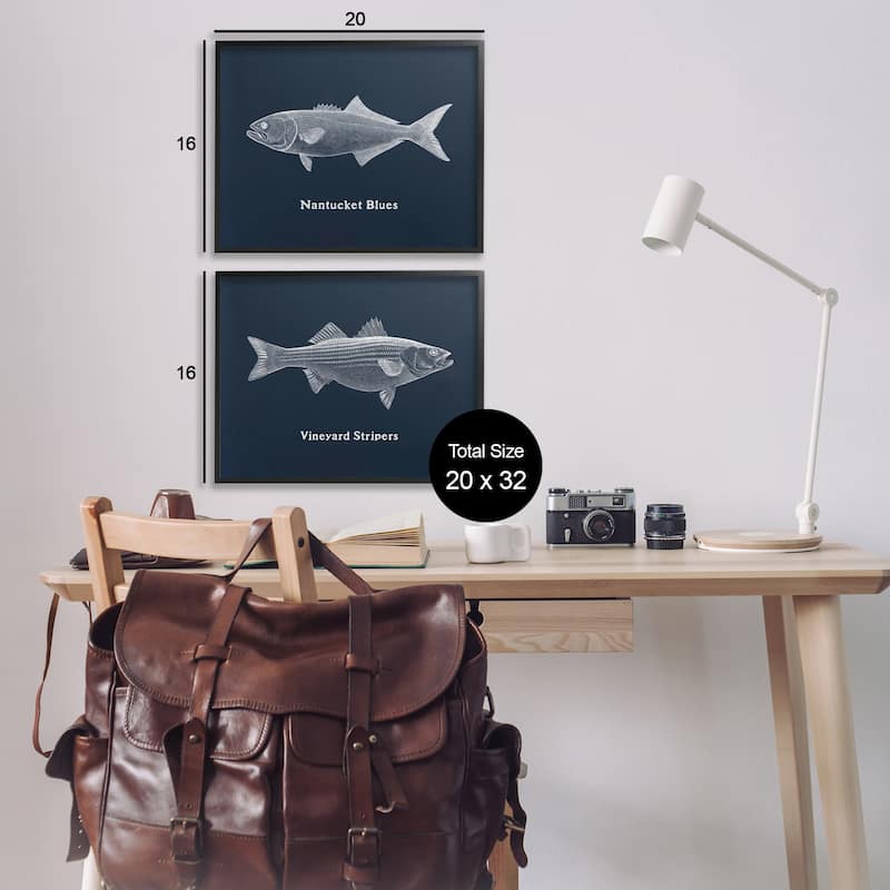 Stupell Harbor Fish Phrases Framed Giclee Art Design By Phillipa Katz (Set of 2)