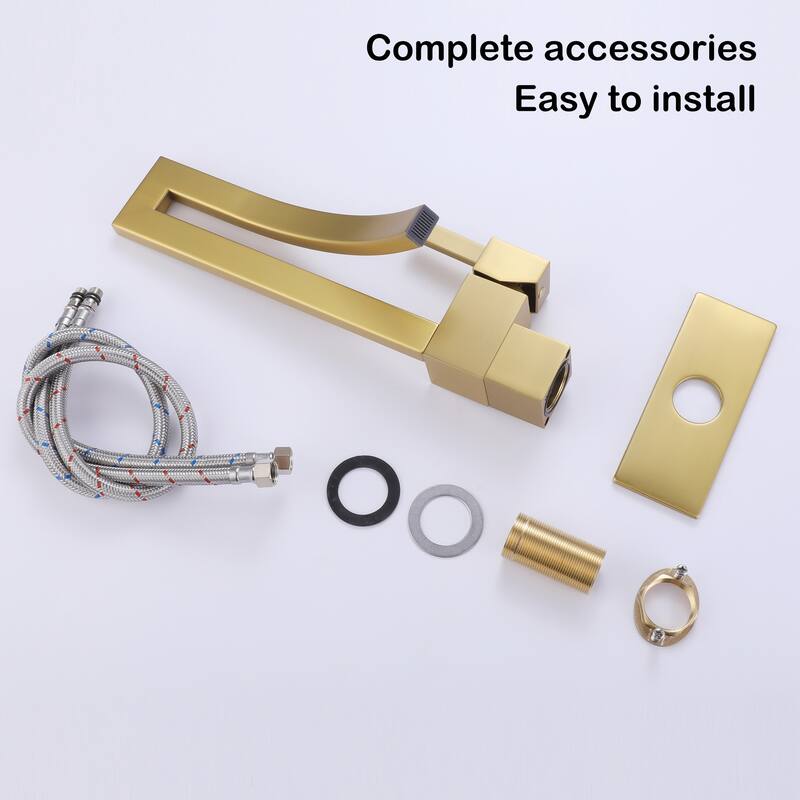 Modland Black/Gold Bathroom Sink Faucet Single Hole, Single Handle, Brass, Waterfall Design - Ideal for Bathroom Sinks