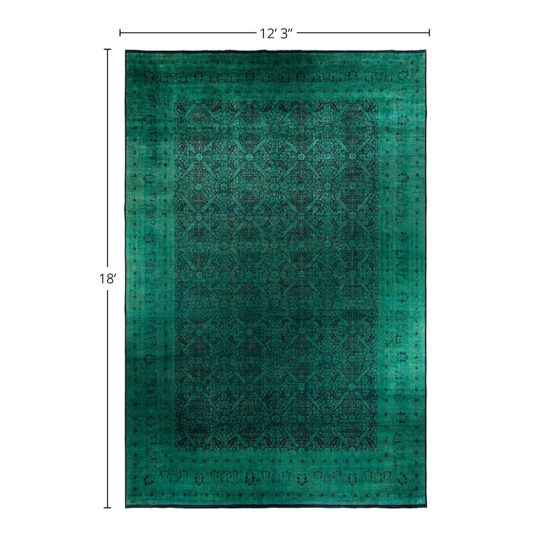 Overdyed, One-of-a-Kind Hand-Knotted Area Rug - Green - 12' 3" x 18' 0"