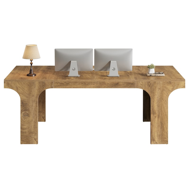 70.9" Executive Desk, Large Wood Computer Office Desk, Writing Table Business Workspace Home Office Accent Desk